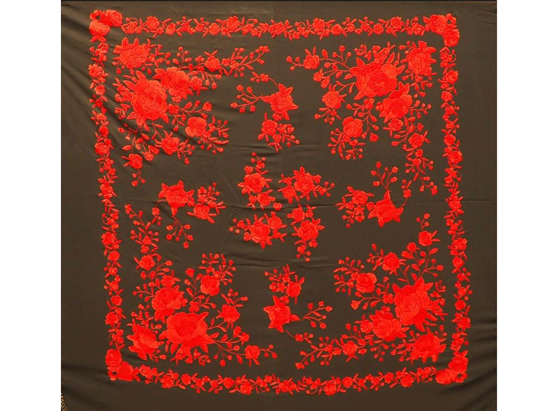 Handmade Manila Embroidered Shawl. Natural Silk. Ref.1011017NNGRJ